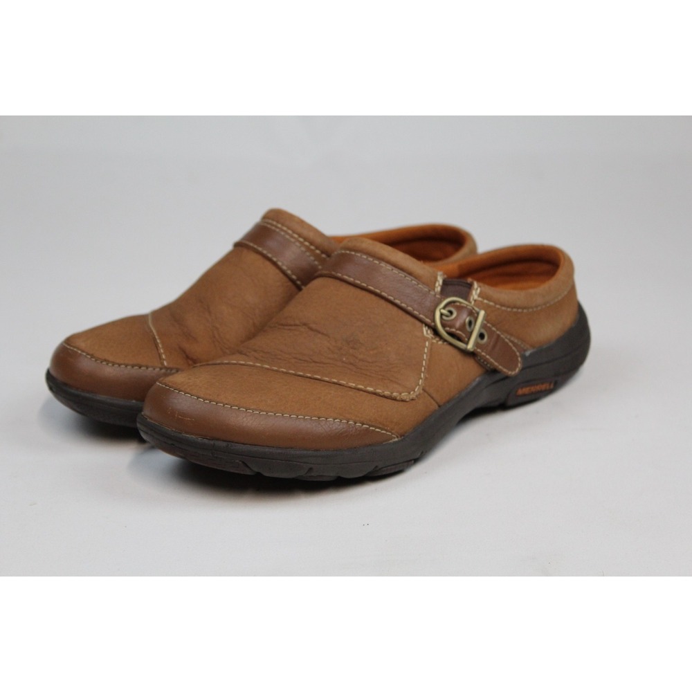 Merrell Encore Nova Smooth Brown Leather Slip On Clogs Mules Shoes Womens 9